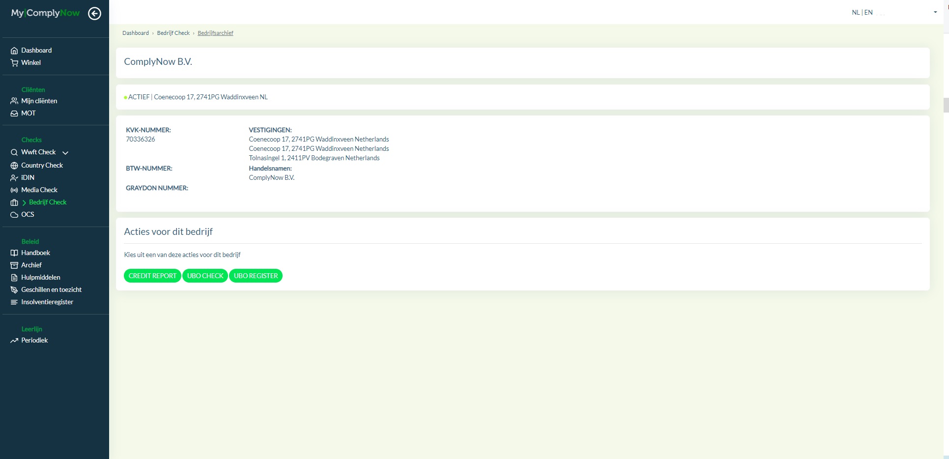 MyComplyNow Bedrijf check