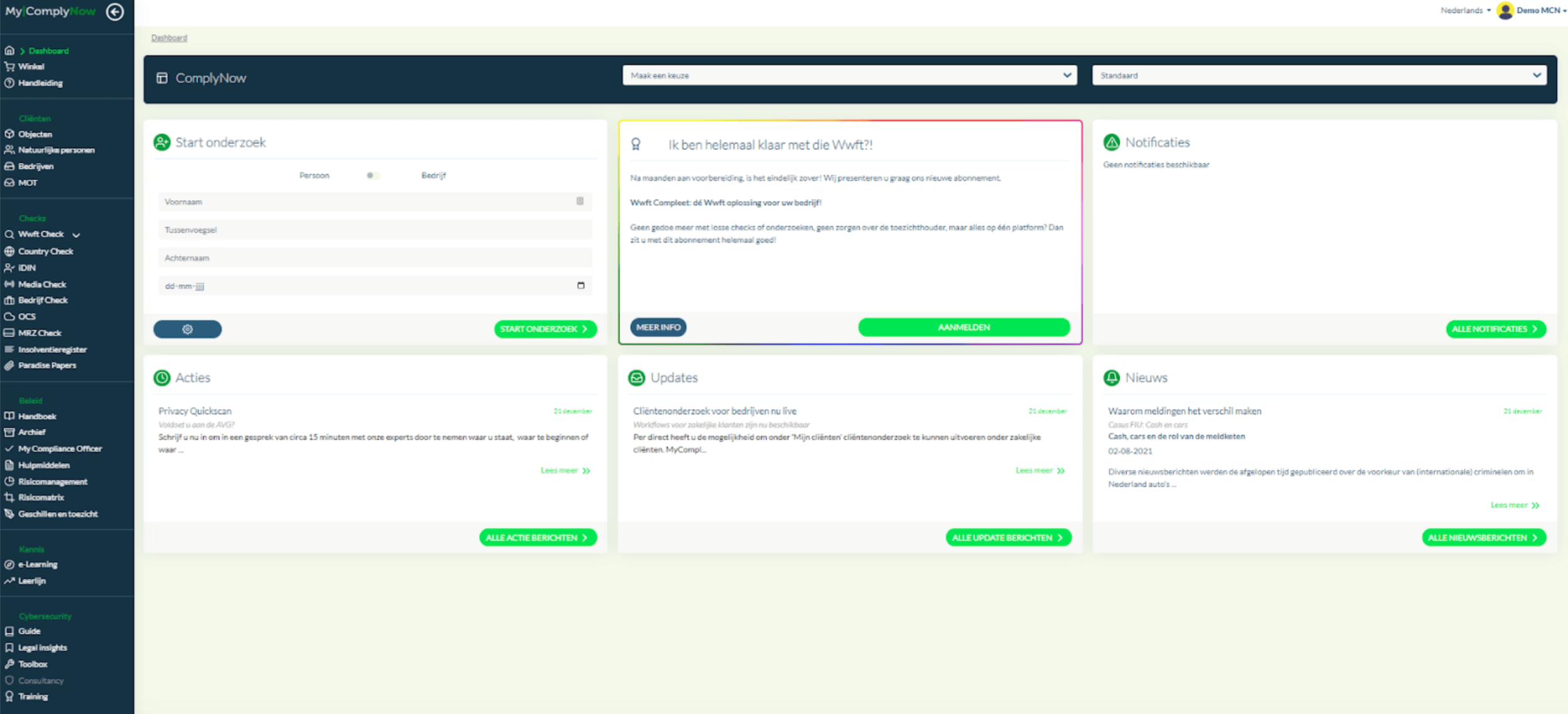 MyComplyNow dashboard Wwft