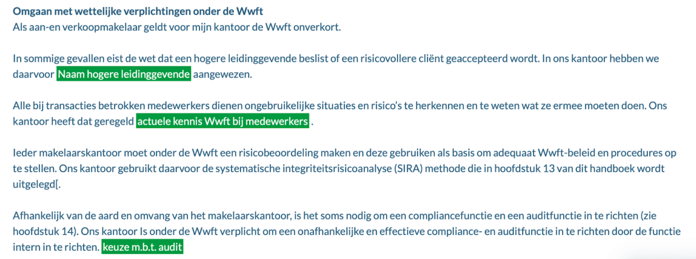 Wwft Handboek beleid